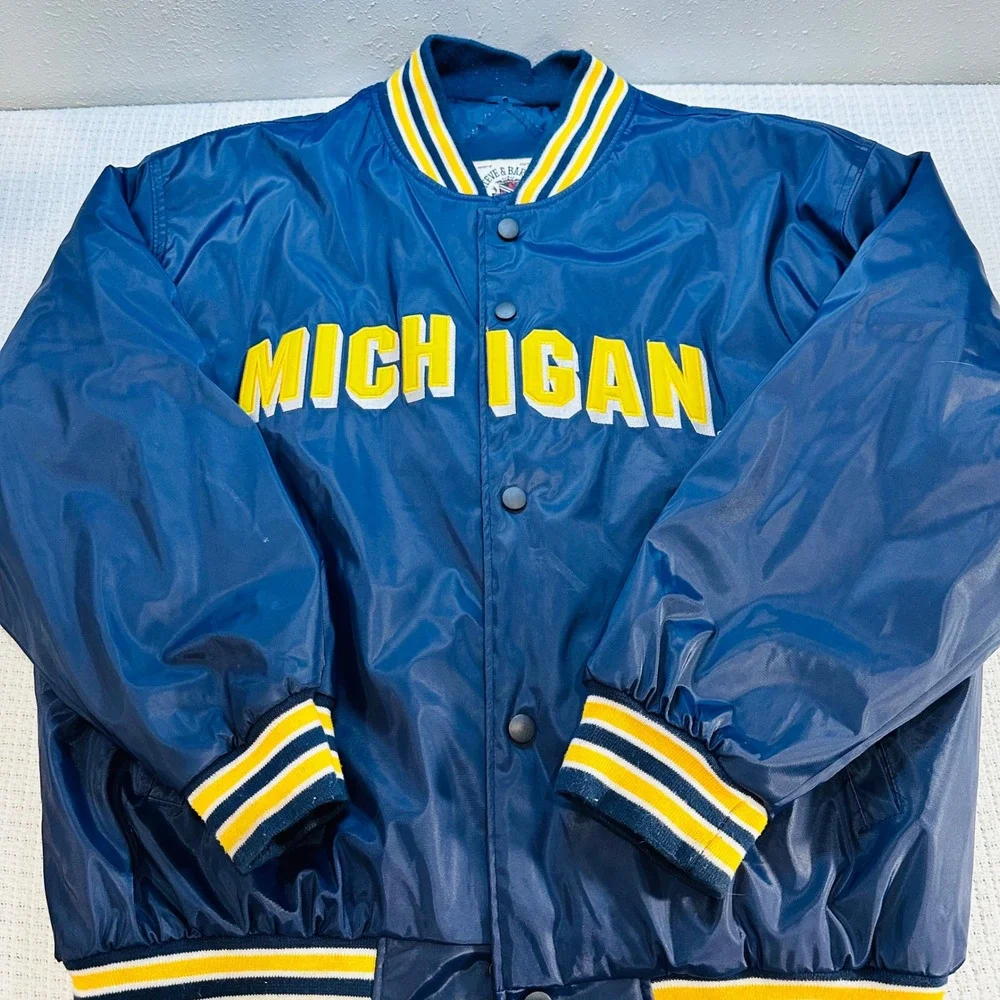 Vintage Steve Barrys Michigan Wolverines Satin Bomber Varsity Jacket Mens XL Y2K